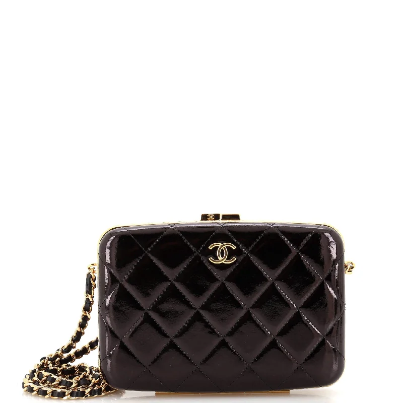Spacious And Discounted Bags Framed Box Clutch with Chain Quilted Patent Small