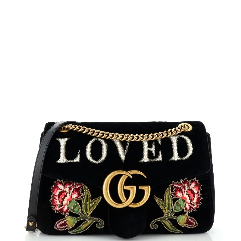 Evening Events GG Marmont Flap Bag Embroidered Matelasse Velvet Medium