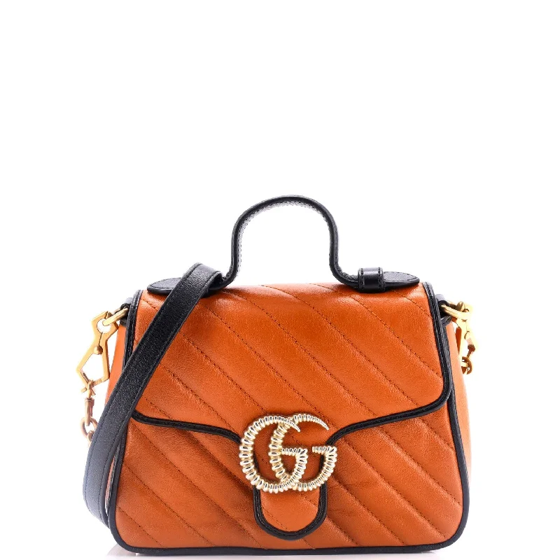 Designer Bags For Luxury Collectors GG Marmont Top Handle Flap Bag Diagonal Quilted Leather Mini Designer Bags For Luxury Collectors GG Marmont Top Handle Flap Bag Diagonal Quilted Leather Mini