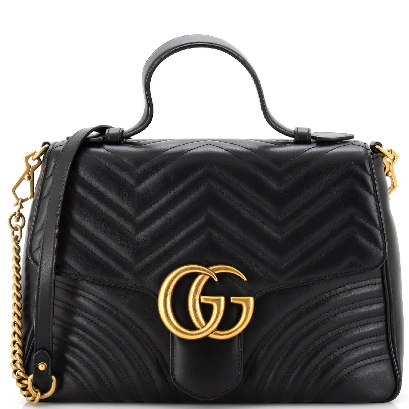 Flash Sale On Premium Bags GG Marmont Top Handle Flap Bag Matelasse Leather Medium
