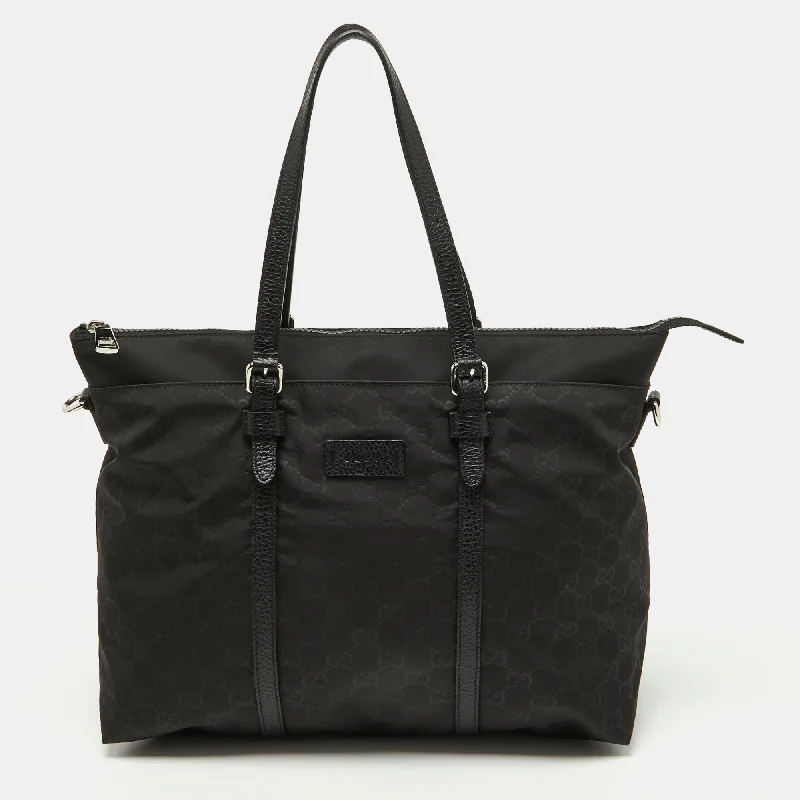 Designer Bags For Luxury Collectors Gucci  Gg Nylon And Leather Top Zip Tote