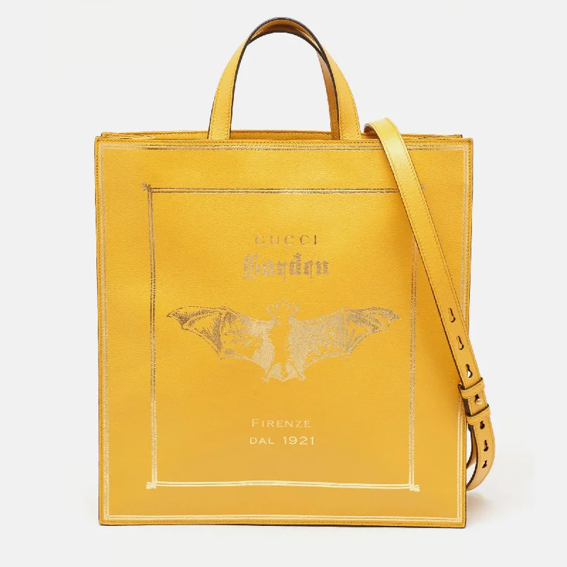 Odor-Resistant And Budget Bags Gucci Mustard Leather Garden Bat Vertical Shopping Tote
