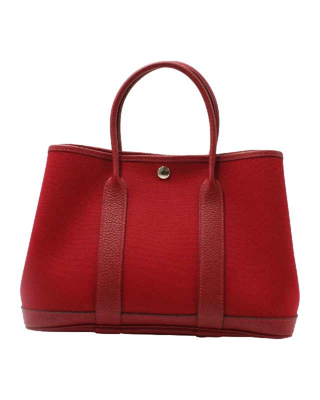Eco-Friendly And Discounted Bags Hermes Garden Party 30 TPM Tote Bag in Red Canvas and Leather