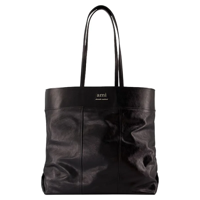 Festival Bags For Concerts And Events North South Shopper Bag - AMI Paris - Leather - Black
