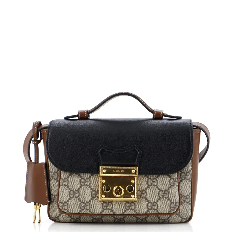 Bags With Tsa-Approved Features Padlock Front Pocket Flap Shoulder Bag GG Coated Canvas and Leather Mini Bags With Tsa-Approved Features Padlock Front Pocket Flap Shoulder Bag GG Coated Canvas and Leather Mini