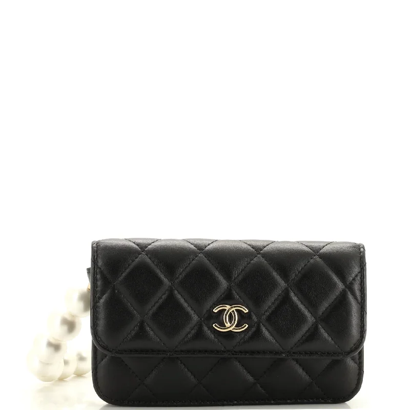 Elegant And On-Sale Evening Bags Pearl Strap Clutch with Chain Quilted Calfskin