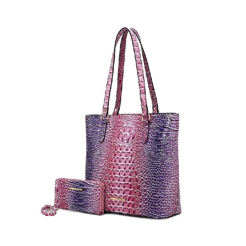 Affordable Bags For Budget Shoppers Piper Gradient Rainbow Faux Crocodile-Embossed Vegan Leather Women’s Tote Bag with Matching Wallet by Mia K Affordable Bags For Budget Shoppers Piper Gradient Rainbow Faux Crocodile-Embossed Vegan Leather Women’s Tote Bag with Matching Wallet by Mia K