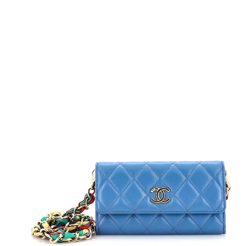 Valentine's Day RIbbon Long Clutch with Chain Flap Bag Quilted Lambskin