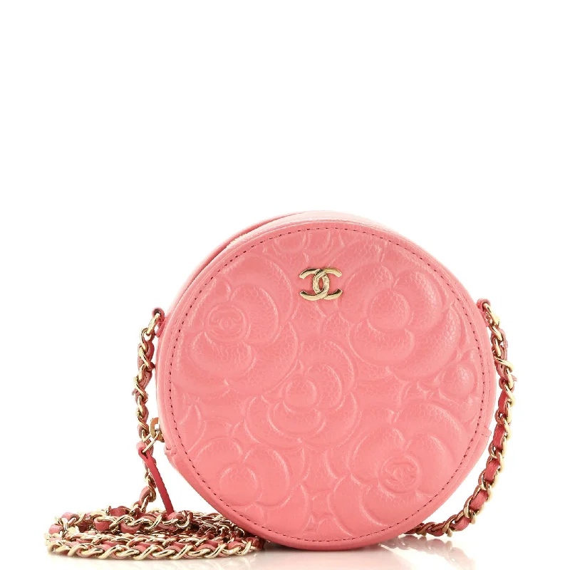 Luxury Bags On Sale Round Clutch with Chain Camellia Caviar Mini
