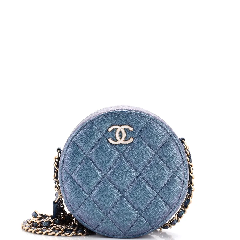 Elegant Bags For Formal Events And Luxury Occasions Round Clutch with Chain Quilted Iridescent Caviar Mini
