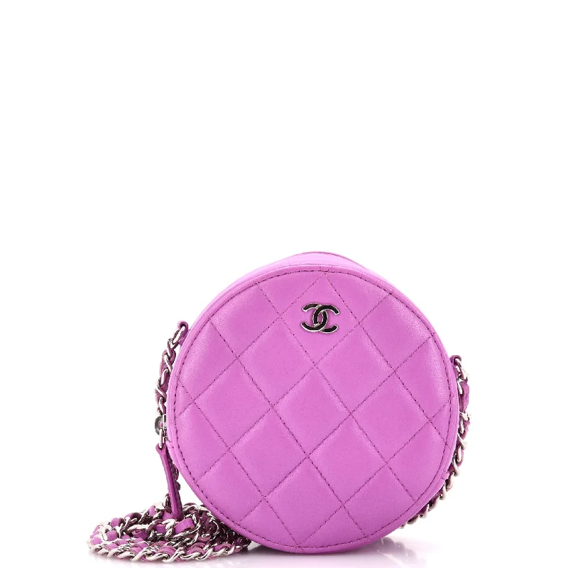 Active Lifestyles Round Clutch with Chain Quilted Lambskin Mini