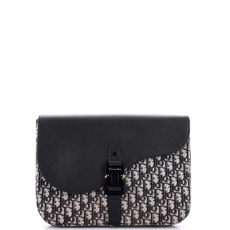 New Year Party Bag For Celebrations Saddle A4 Clutch Oblique Canvas and Leather