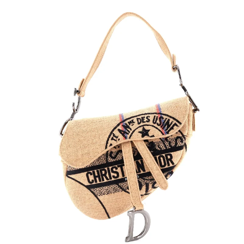 Discounted Designer Bags For Clearance Events Saddle Bag Embroidered Jute Canvas Medium Discounted Designer Bags For Clearance Events Saddle Bag Embroidered Jute Canvas Medium