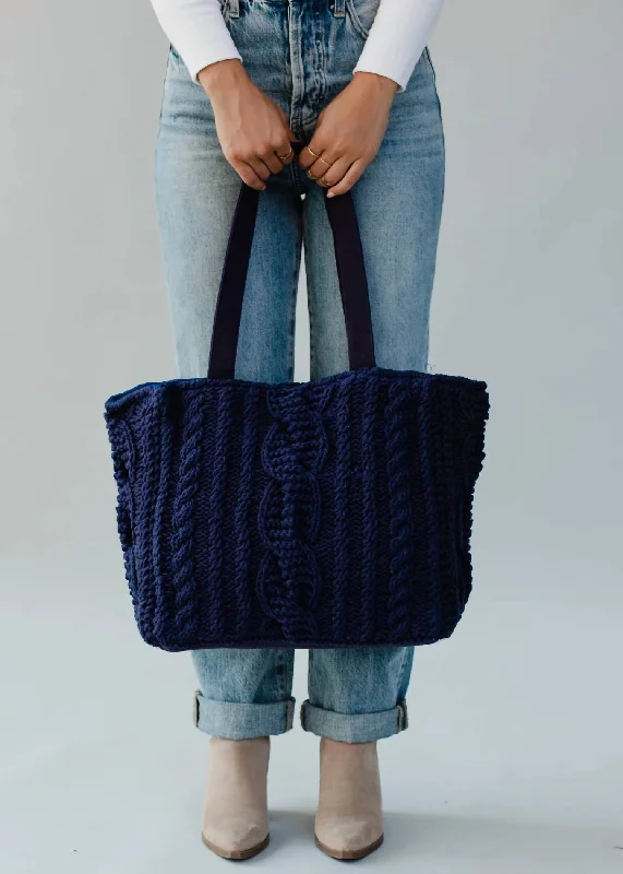 Affordable Bags Women's Cable Knit Tote Bag In Navy