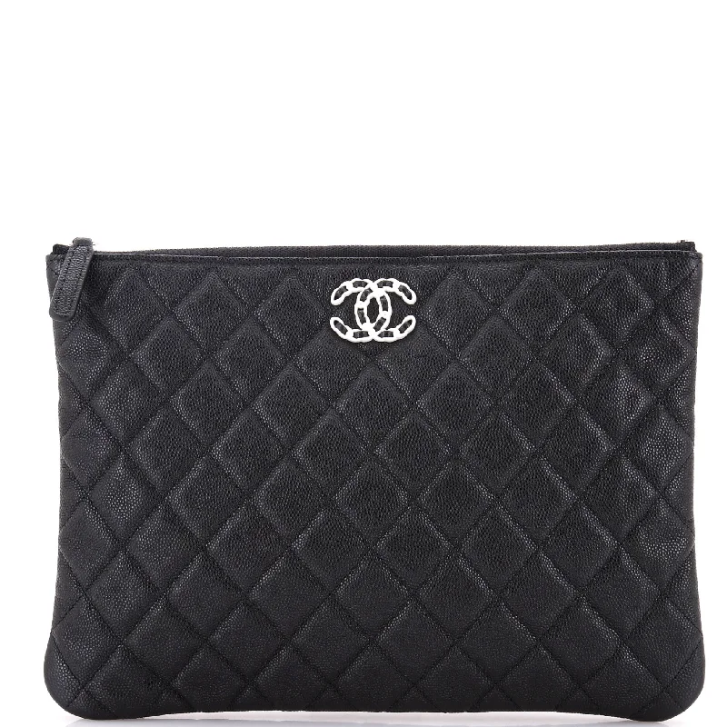 Genuine Bags On Clearance Sale Woven Chain CC O Case Clutch Quilted Caviar Medium
