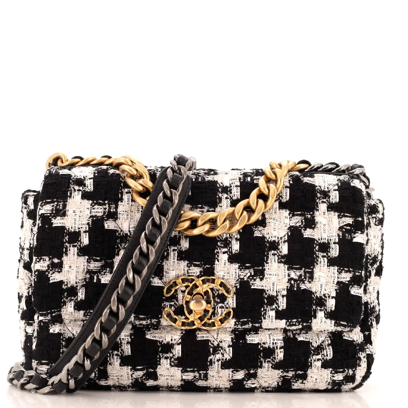 Bags With Discounts 19 Flap Bag Quilted Houndstooth Tweed and Ribbon Medium
