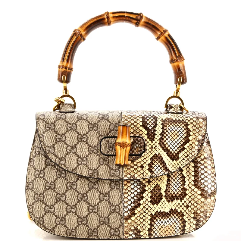 Bags With Discounts Bamboo 1947 Top Handle Bag GG Coated Canvas and Python Medium