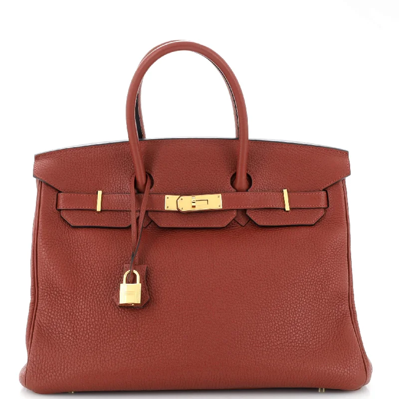Senior Travelers Birkin Handbag Rouge H Clemence with Gold Hardware 35