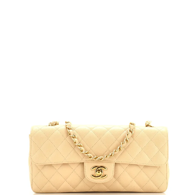 Stylish Bags With Discounts Classic Single Flap Bag Quilted Caviar East West