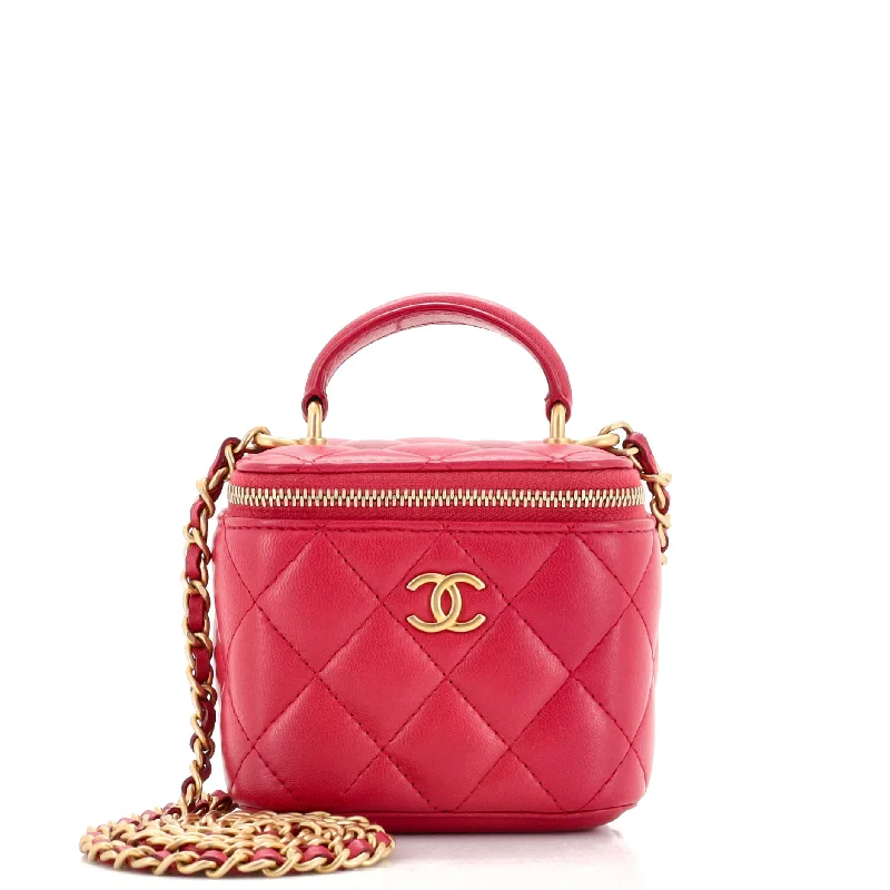 Bold Fashionistas Classic Top Handle Vanity Case with Chain Quilted Lambskin Mini
