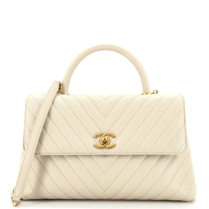 Tote Bag For Office Use Coco Top Handle Bag Chevron Caviar Medium