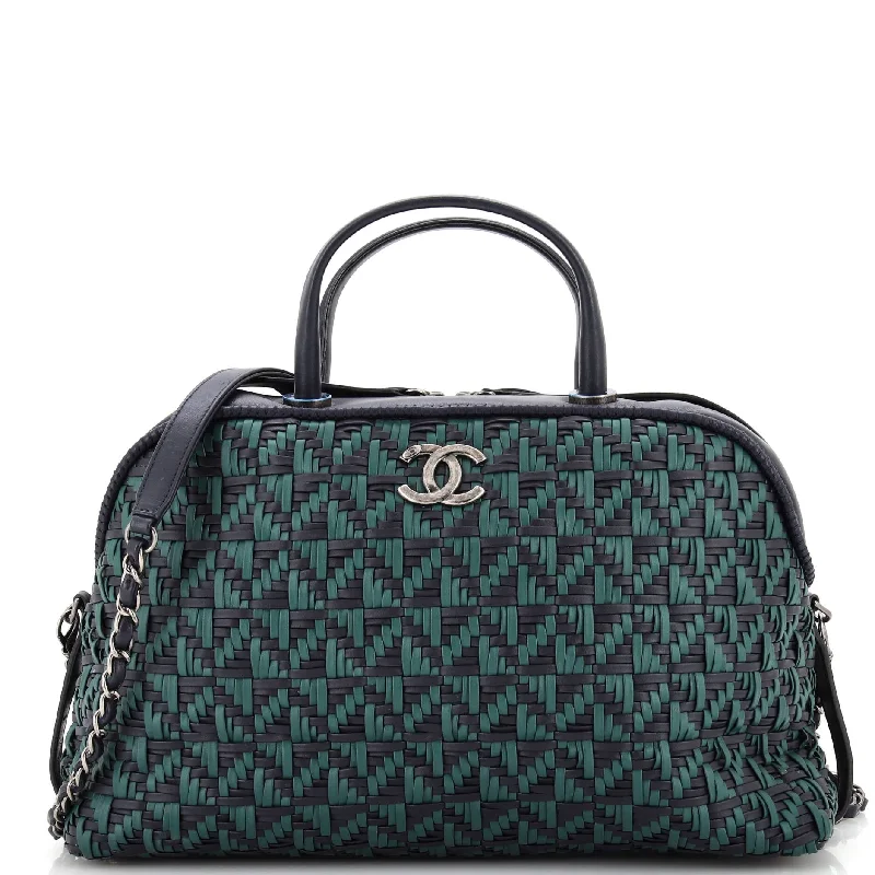 Spacious Bags With Holiday Promotions Convertible Chain Bowler Bag Woven Calfskin Large Spacious Bags With Holiday Promotions Convertible Chain Bowler Bag Woven Calfskin Large