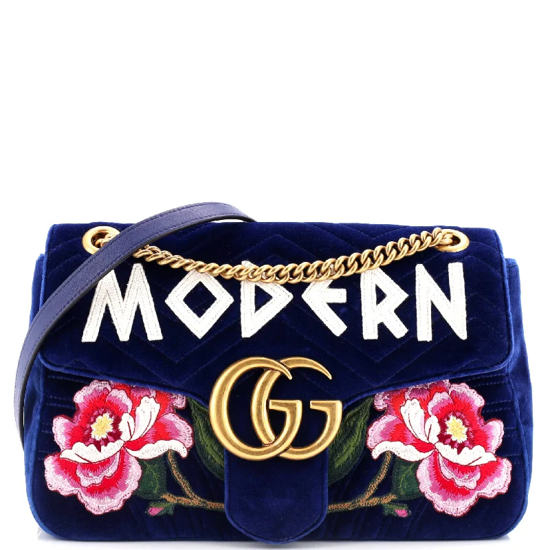 Eco-Friendly Bags With Promotions GG Marmont Flap Bag Embroidered Matelasse Velvet Medium