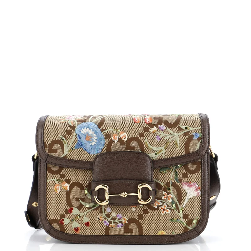 Trendy And Discounted Designer Handbags Horsebit 1955 Shoulder Bag Jumbo GG Flower Jacquard Small