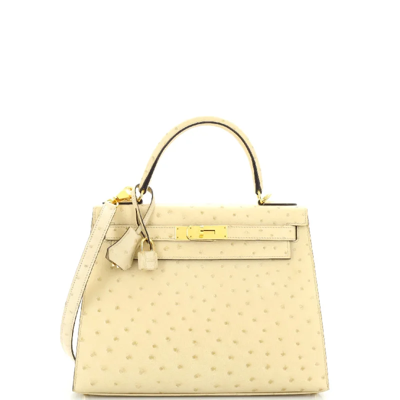 Stylish Yet Affordable Bags Kelly Handbag Light Ostrich with Gold Hardware 28