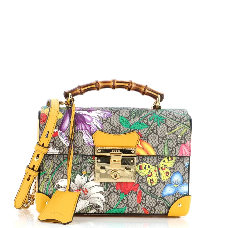 Luxury Bags For Working Professionals Padlock Bamboo Shoulder Bag Flora GG Coated Canvas Small Luxury Bags For Working Professionals Padlock Bamboo Shoulder Bag Flora GG Coated Canvas Small