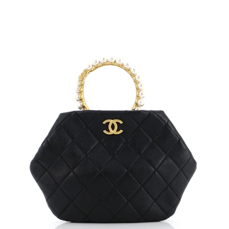 Black Friday Deals On Stylish Handbags Pearl Crown Handle Clutch Quilted Lambskin