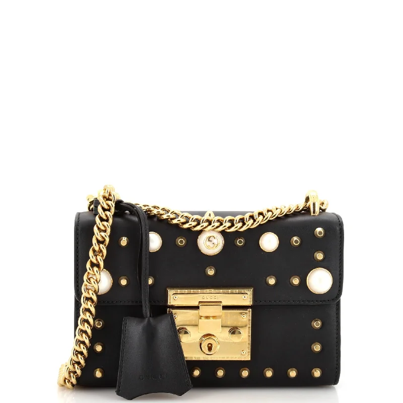 Holiday Gift Bags For Christmas Pearly Padlock Shoulder Bag Studded Leather Small
