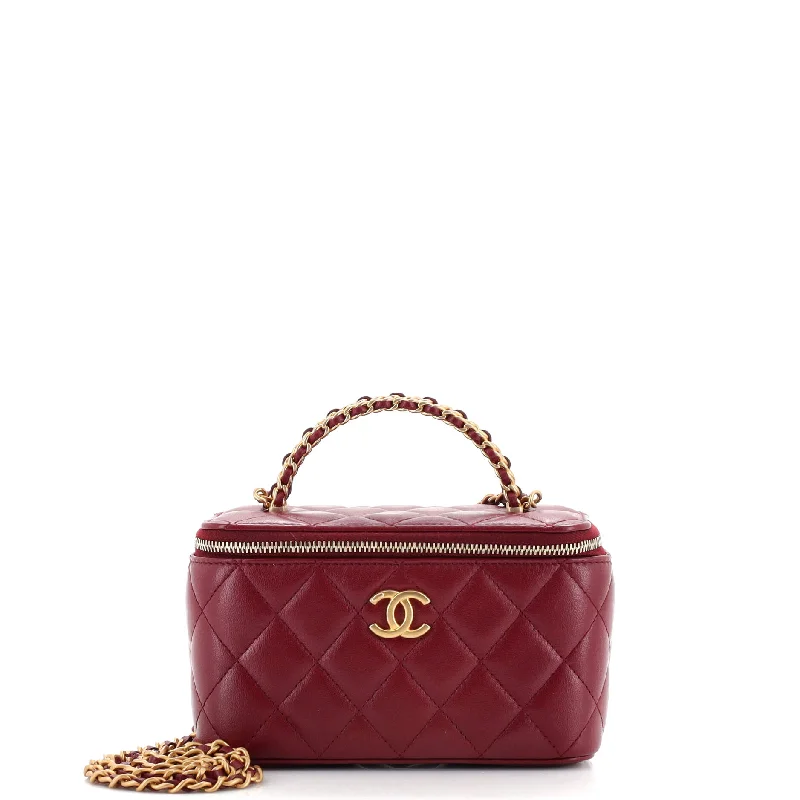 Inspired Bags For High-End Fashion Pick Me Up Logo Handle Vanity Case with Chain Quilted Lambskin Small Inspired Bags For High-End Fashion Pick Me Up Logo Handle Vanity Case with Chain Quilted Lambskin Small