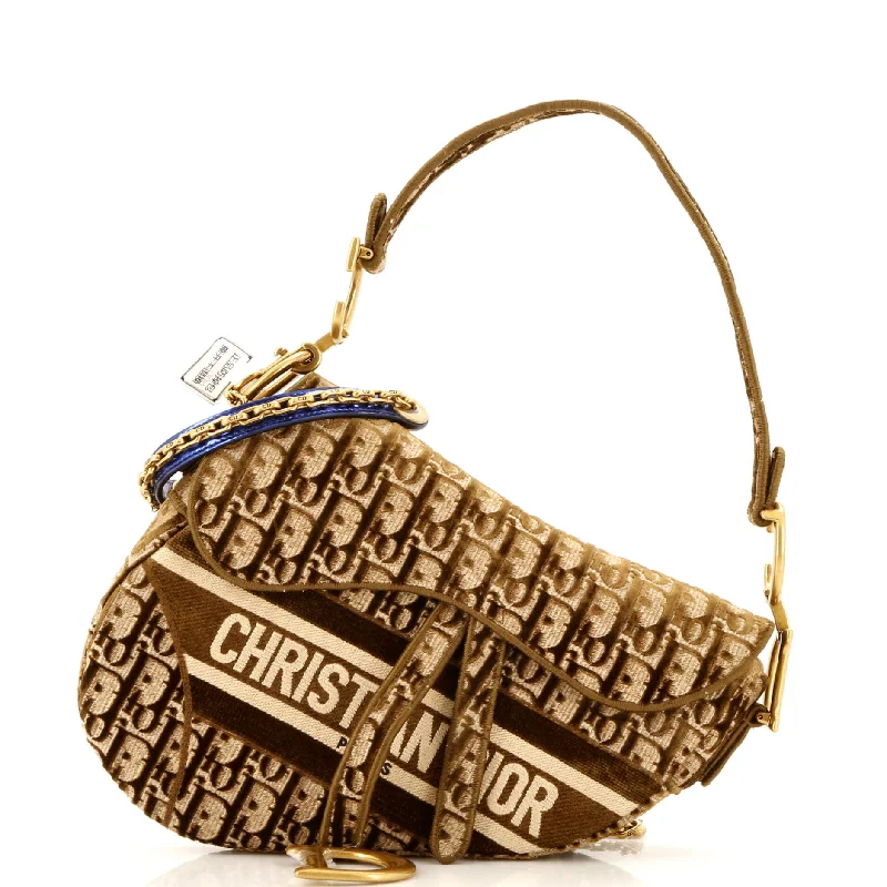 New Year Party Bag For Celebrations Saddle Handbag Logo Embroidered Oblique Velvet Medium New Year Party Bag For Celebrations Saddle Handbag Logo Embroidered Oblique Velvet Medium