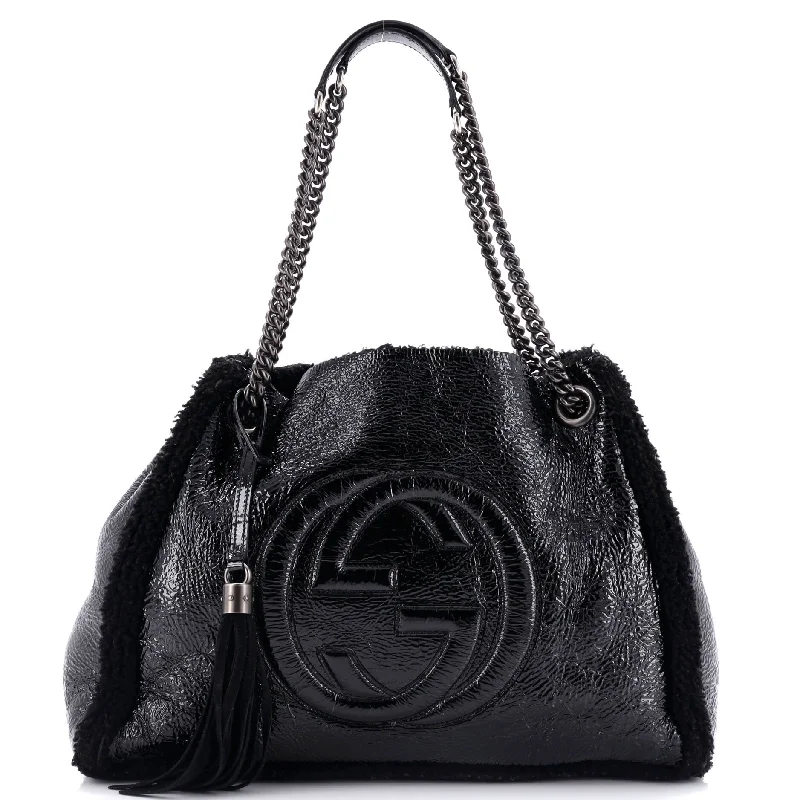 Luxurious Bags With Limited-Time Offers Soho Chain Strap Shoulder Bag Patent and Shearling Medium Luxurious Bags With Limited-Time Offers Soho Chain Strap Shoulder Bag Patent and Shearling Medium